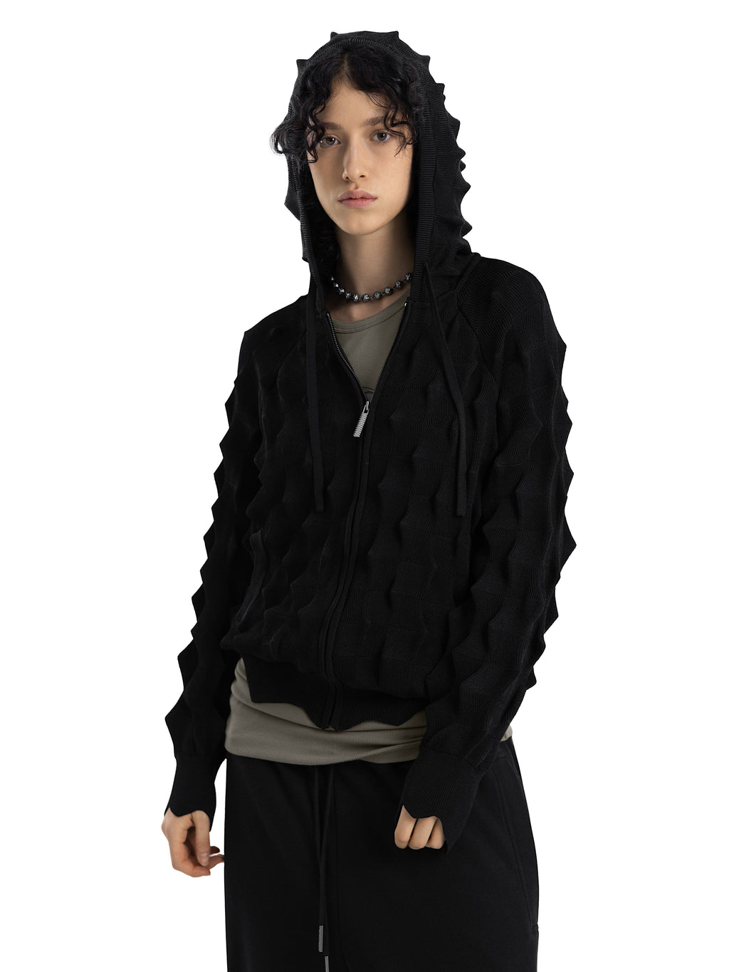Худи на молнии SPIKED Slim [black]